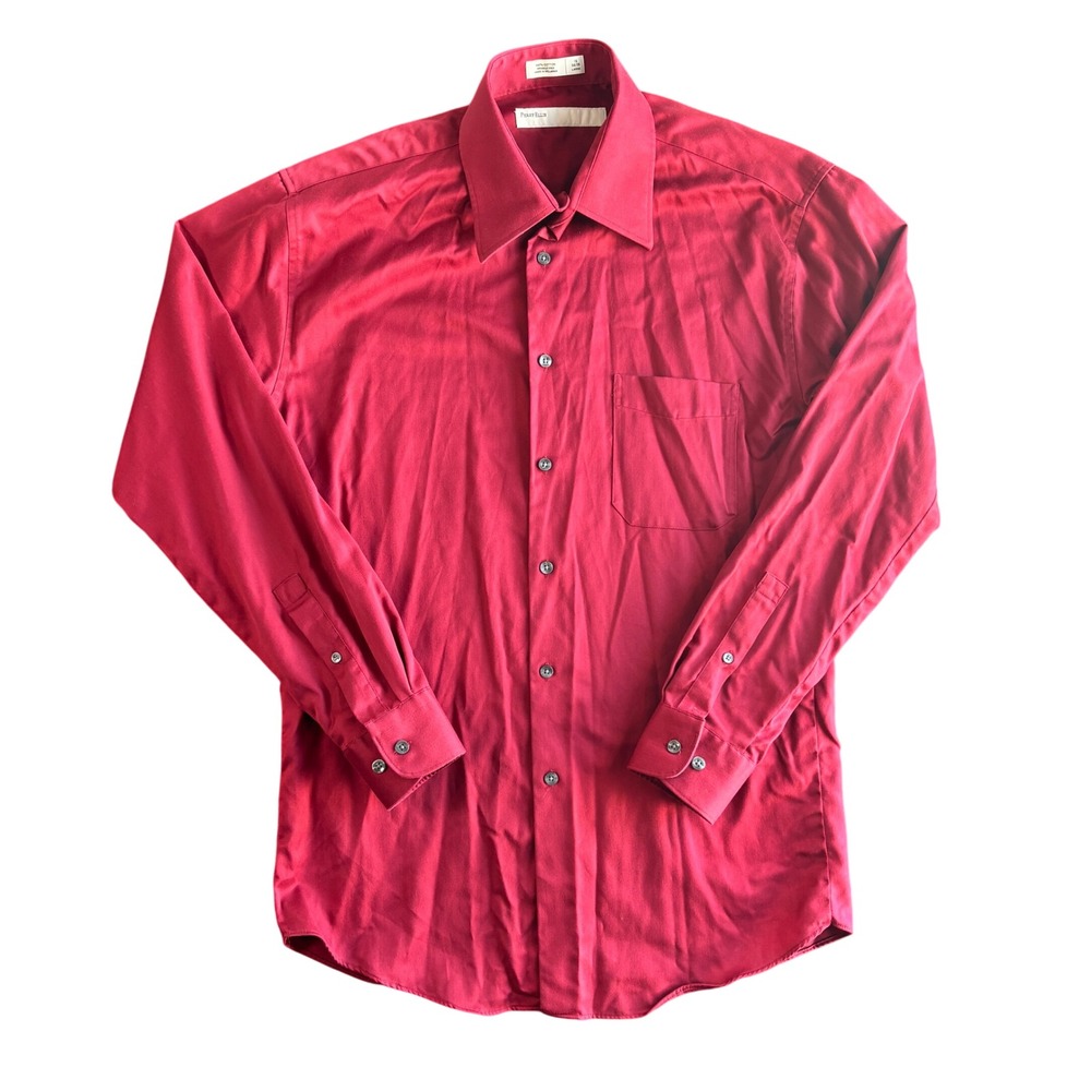 Perry Ellis Mens Large Red Cotton Wrinkle Free‎ Dress Shirt 16 34 35